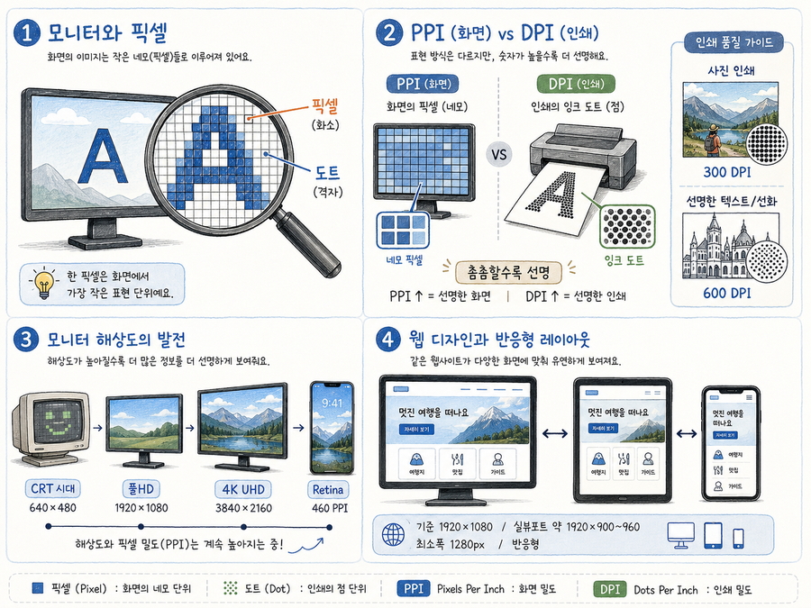 픽셀과 DPI — 해상도 개념 설명