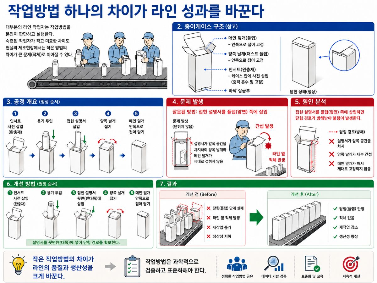 포장 라인 작업방법 개선 — 설명서 삽입 방향