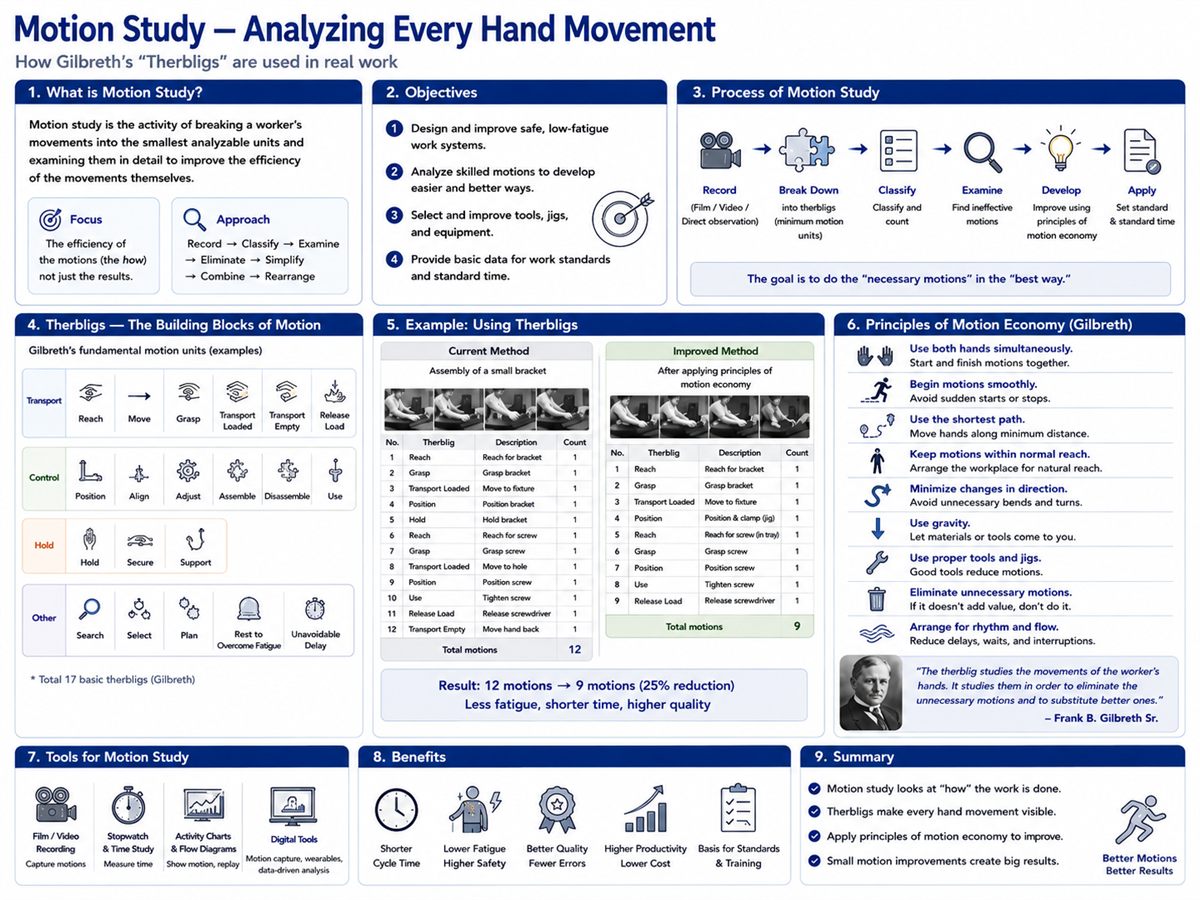 Motion study — therbligs and principles of motion economy