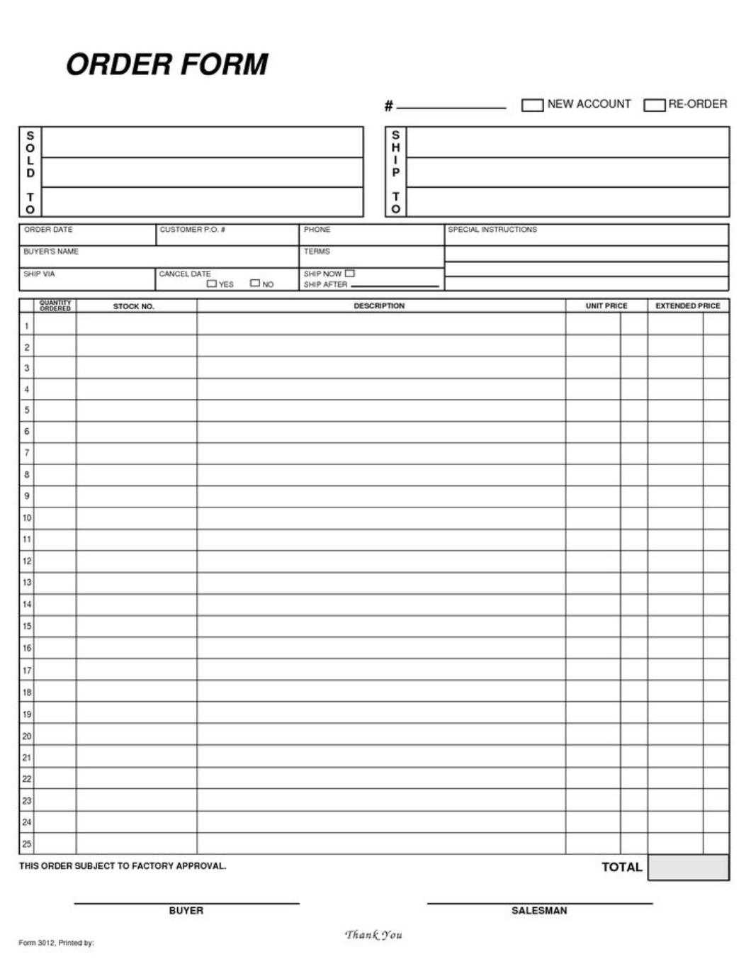 Purchase order example — orders recorded line by line