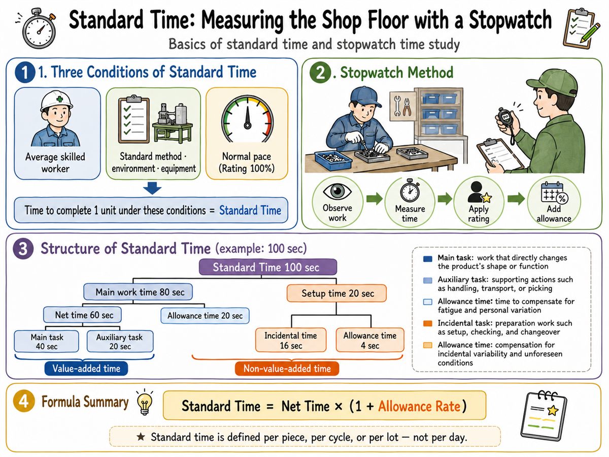 Measuring shop floor work time with a stopwatch